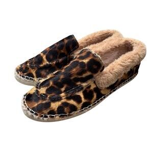 MANEBI Leopard Print Calf Hair Faux Fur Loafers Slippers 37 6.5